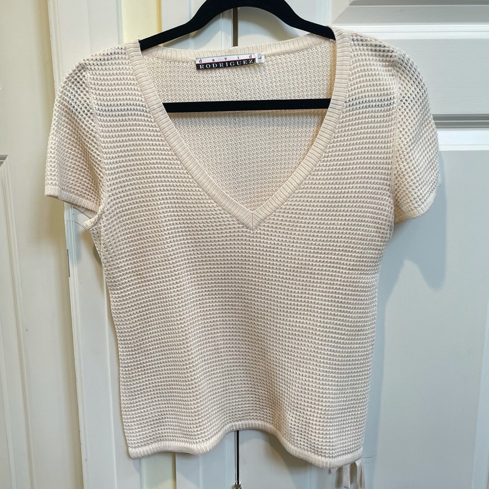 David Rodriguez Cream Knit V-Neck Top
